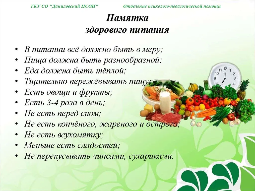 памятка здорового питания